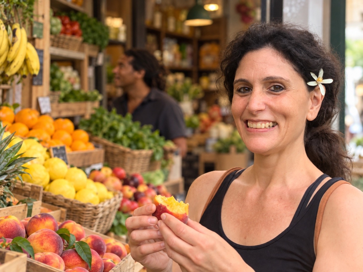 Nora discovering food at a market